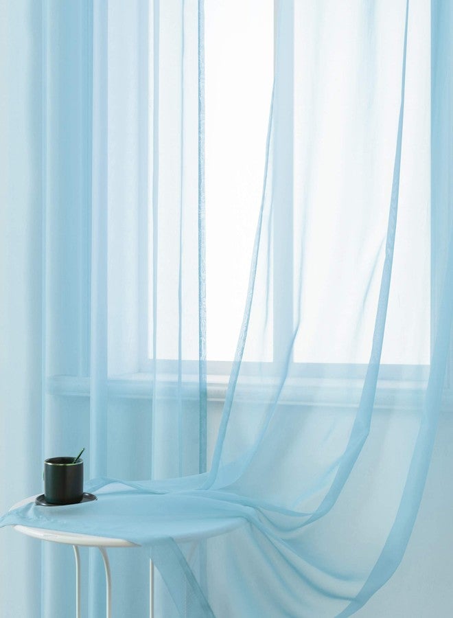 DUALIFE Sky Blue Voile Sheer Curtains Grommet,Look Semi Natural Light Flow Sheer Drapes,Elegant Solid Color Touch Soft Drapes for Living Room Bedroom,Set of 2 Panels 52X120 Inch Long 10 FT Baby Blue - Image 5